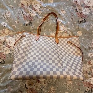 Louis Vuitton Neverfull GM Checkered Tote with Tan Handles